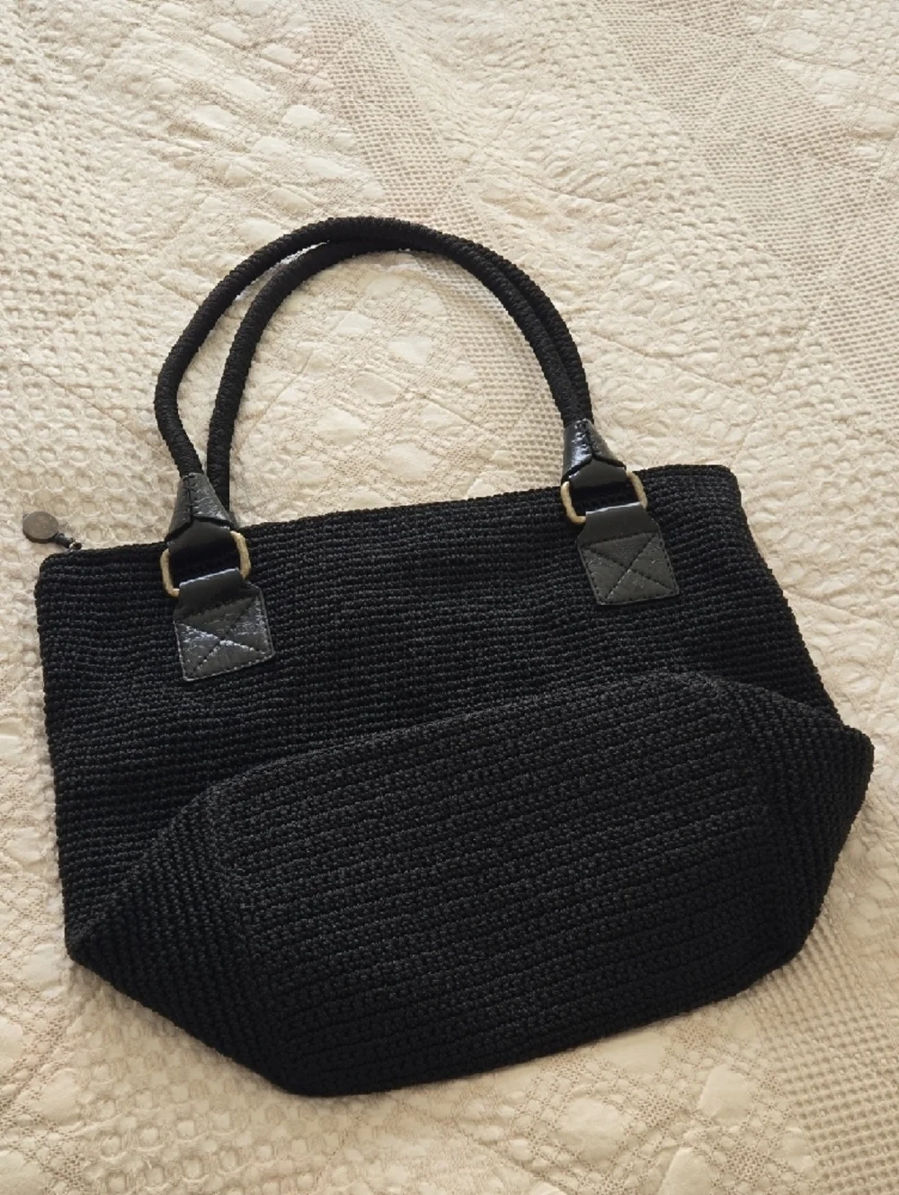 The Sak Black Woven Knit Tote Bag - Classic Normcore Minimalist